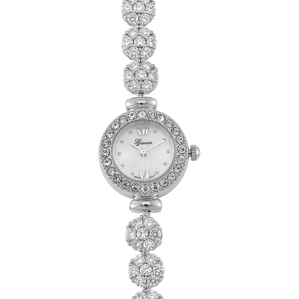 Genoa Austrian Crystal Japanese Movement Round Dail Bracelet Watch in Silvertone image number 2