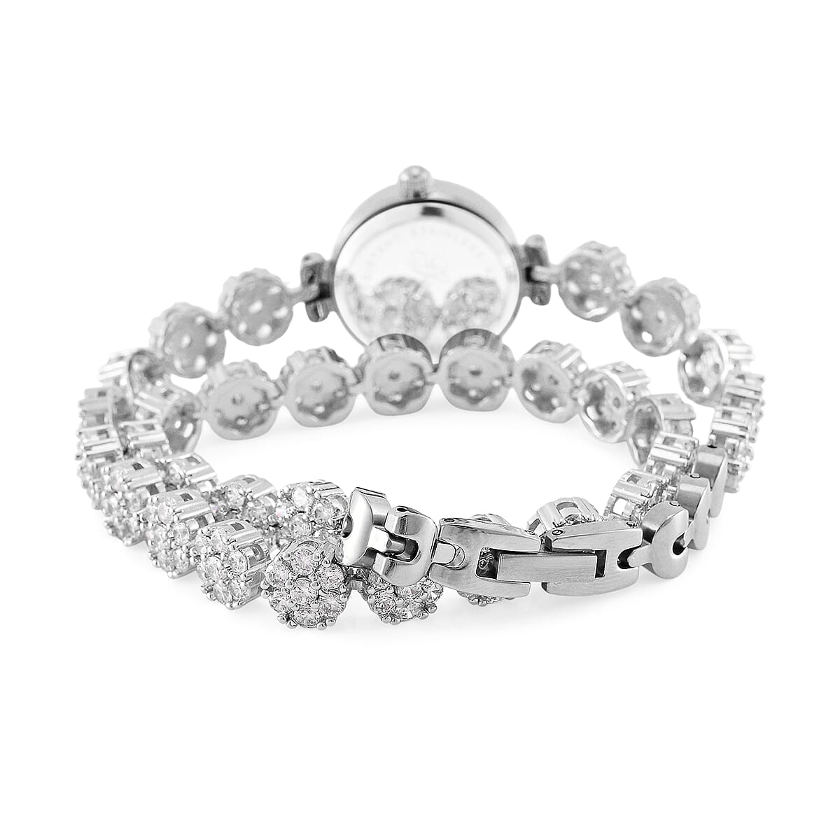 Genoa Austrian Crystal Japanese Movement Round Dail Bracelet Watch in Silvertone image number 5