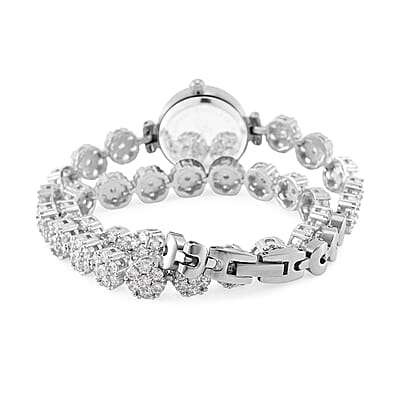 Genoa Austrian Crystal Japanese Movement Round Dail Bracelet Watch in Silvertone