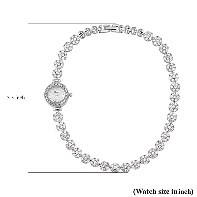 Genoa Austrian Crystal Japanese Movement Round Dail Bracelet Watch in Silvertone