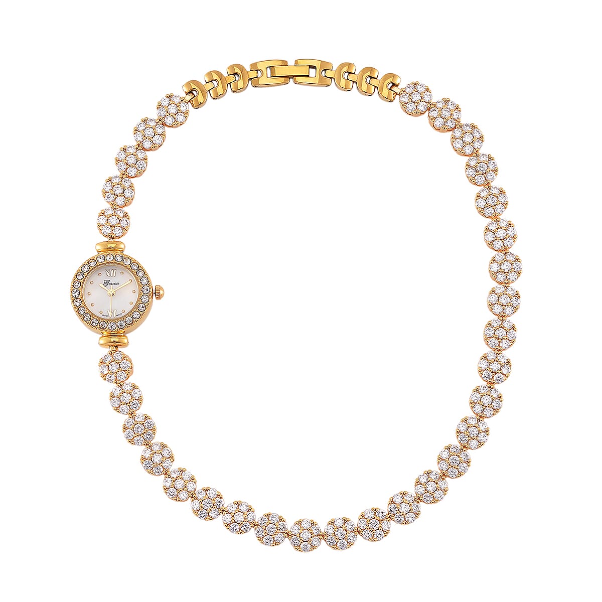 Genoa Austrian Crystal Japanese Movement Round Dail Bracelet Watch in Goldtone image number 0