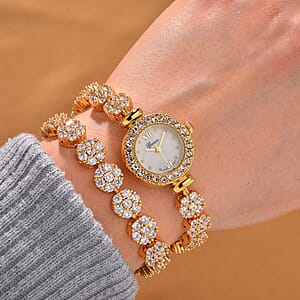 Genoa Austrian Crystal Japanese Movement Round Dail Bracelet Watch in Goldtone