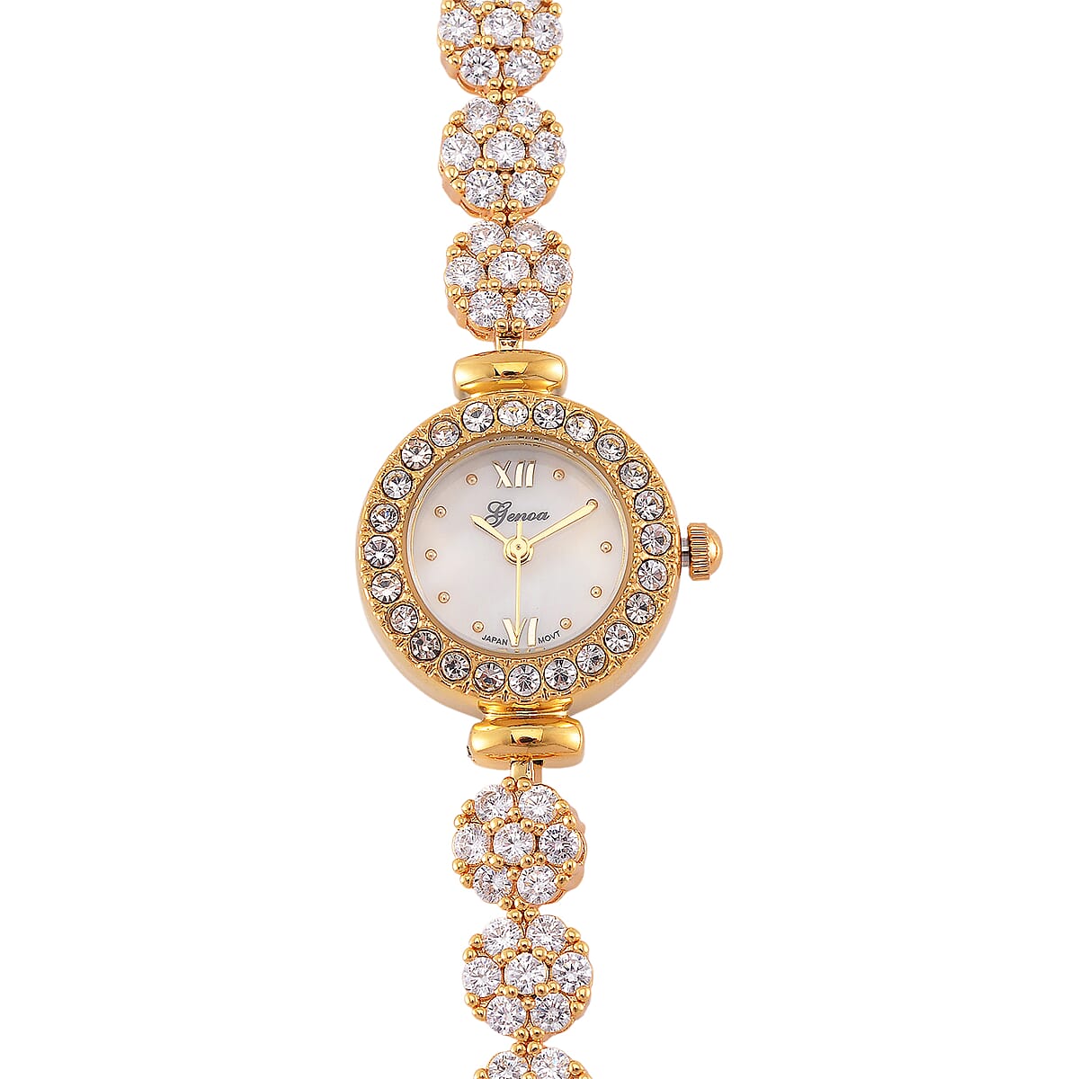 Genoa Austrian Crystal Japanese Movement Round Dail Bracelet Watch in Goldtone image number 2