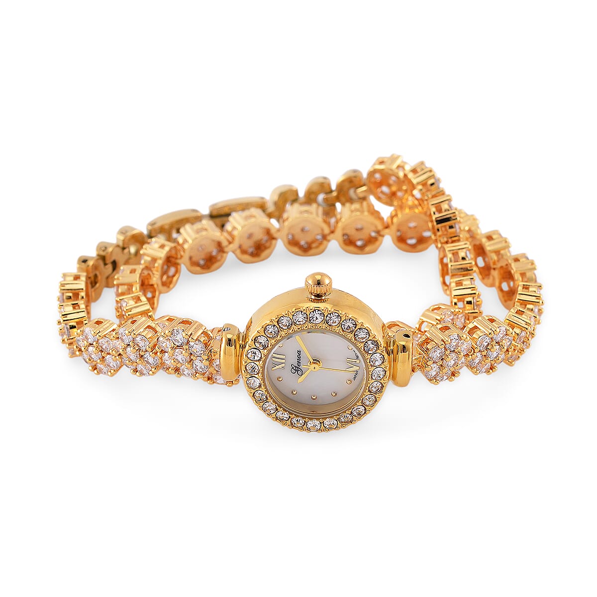 Genoa Austrian Crystal Japanese Movement Round Dail Bracelet Watch in Goldtone image number 3