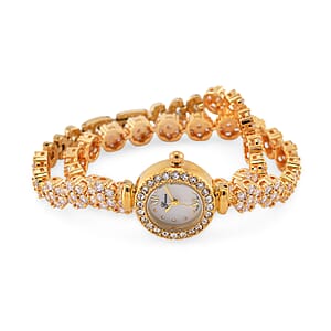 Genoa Austrian Crystal Japanese Movement Round Dail Bracelet Watch in Goldtone