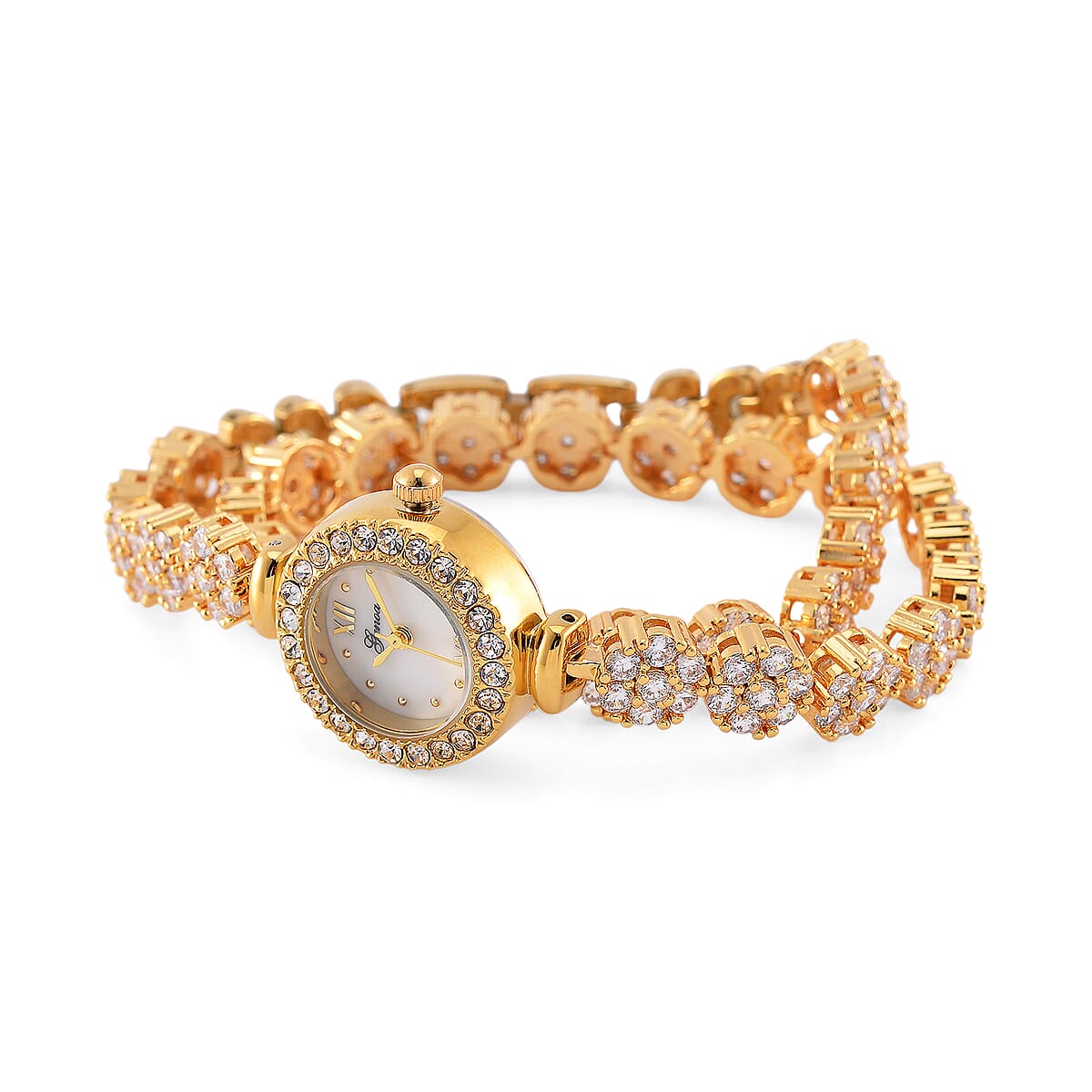 Genoa Austrian Crystal Japanese Movement Round Dail Bracelet Watch in Goldtone image number 4