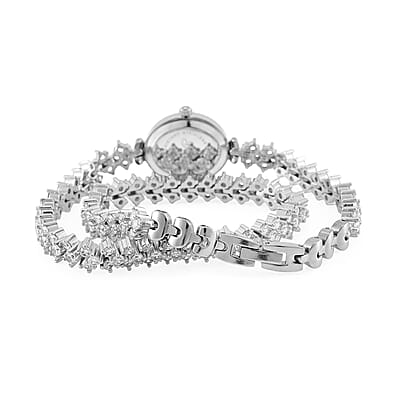 Genoa Austrian Crystal Japanese Movement Oval Dail Bracelet Watch in Silvertone