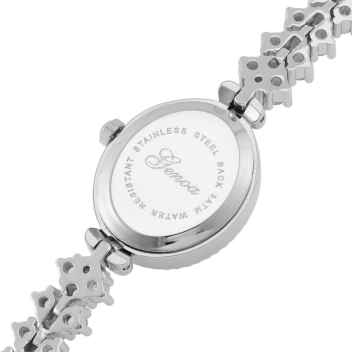 Genoa Austrian Crystal Japanese Movement Oval Dail Bracelet Watch in Silvertone image number 6