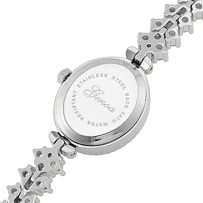 Genoa Austrian Crystal Japanese Movement Oval Dail Bracelet Watch in Silvertone