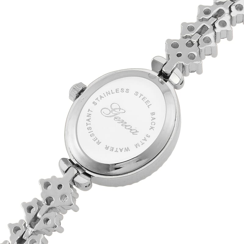 Genoa Austrian Crystal Japanese Movement Oval Dail Bracelet Watch in Silvertone