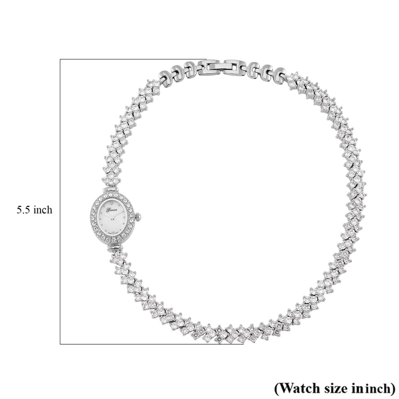 Genoa Austrian Crystal Japanese Movement Oval Dail Bracelet Watch in Silvertone