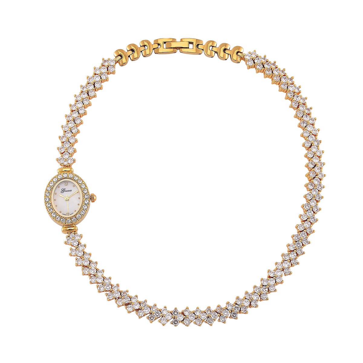 Genoa Austrian Crystal Japanese Movement Oval Dail Bracelet Watch in Goldtone image number 0