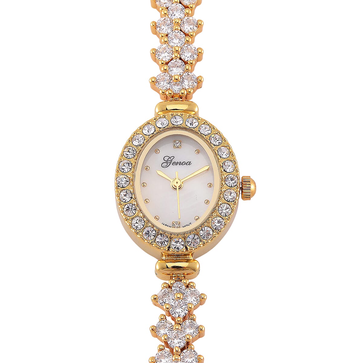 Genoa Austrian Crystal Japanese Movement Oval Dail Bracelet Watch in Goldtone image number 2