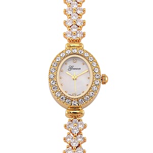 Genoa Austrian Crystal Japanese Movement Oval Dail Bracelet Watch in Goldtone