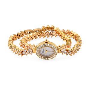 Genoa Austrian Crystal Japanese Movement Oval Dail Bracelet Watch in Goldtone