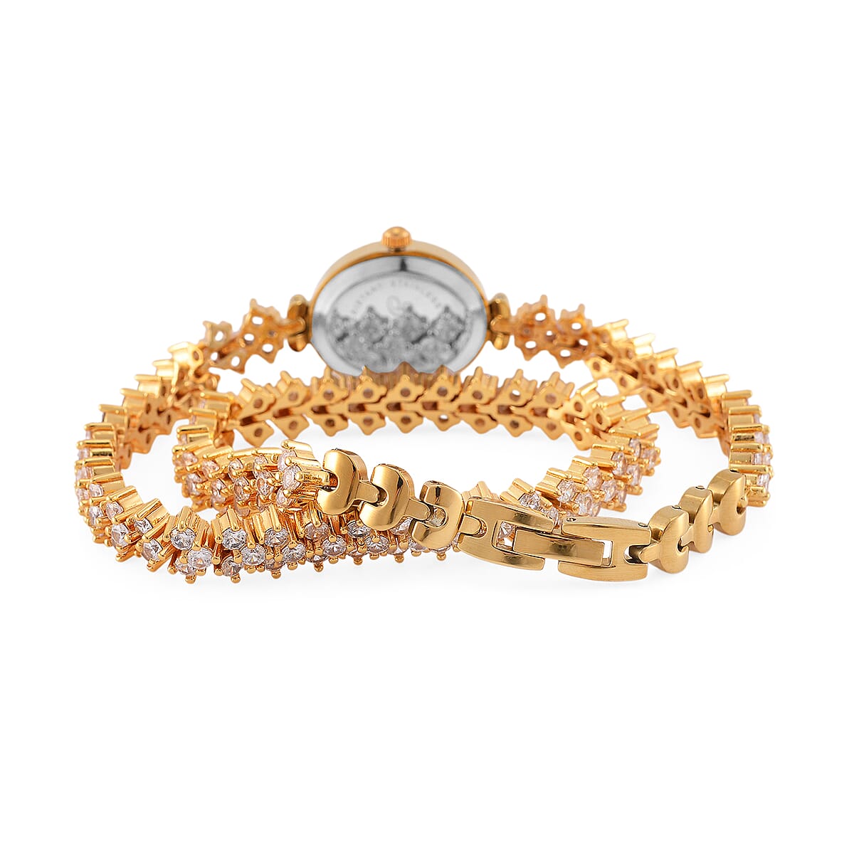 Genoa Austrian Crystal Japanese Movement Oval Dail Bracelet Watch in Goldtone image number 5