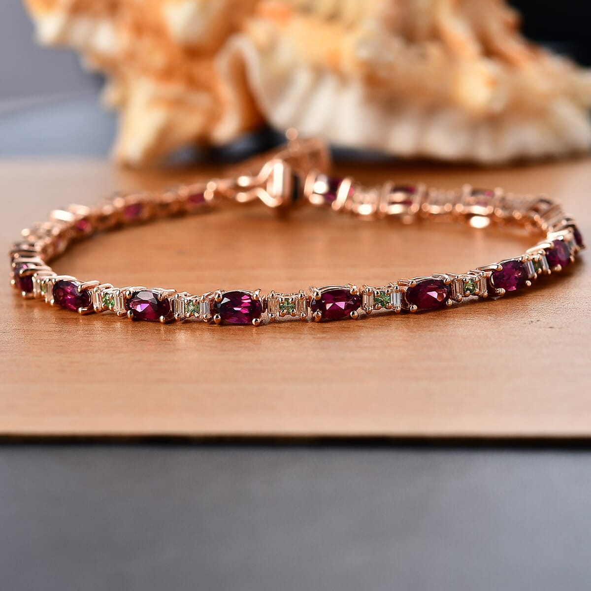 D'Joy Premium Radiant Ember Garnet and Multi Gemstone 6.75 ctw Twilight Spark Bracelet in 18K Vermeil RG Over Sterling Silver (7.25 In) image number 1