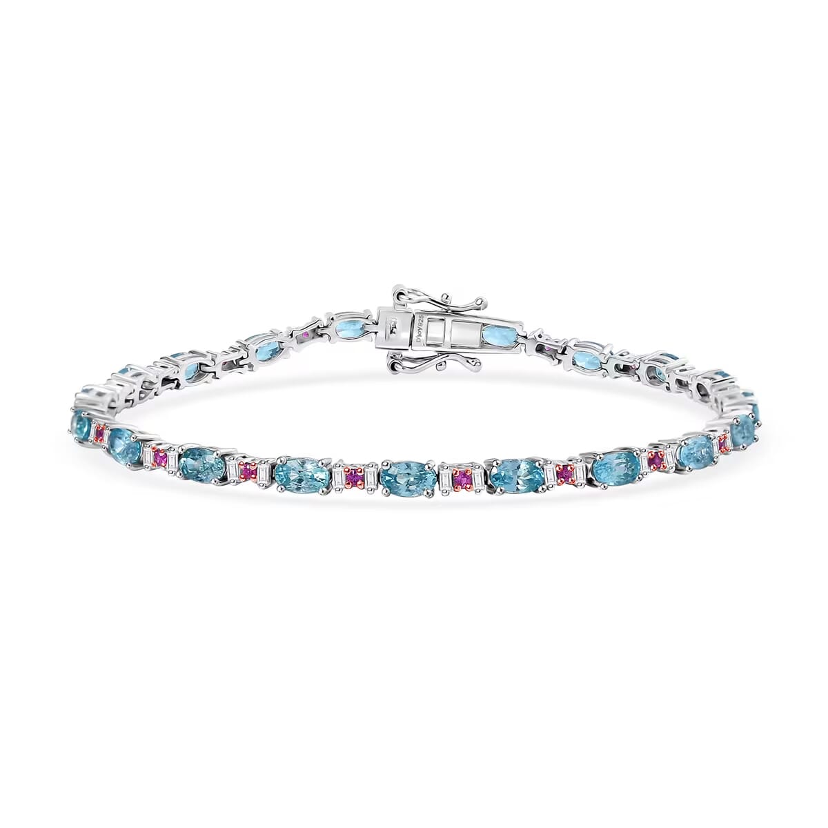 D'Joy Premium Cambodian Blue Zircon and Multi Gemstone 6.20 ctw Twilight Spark Bracelet in Rhodium Over Sterling Silver (6.50 In) image number 2