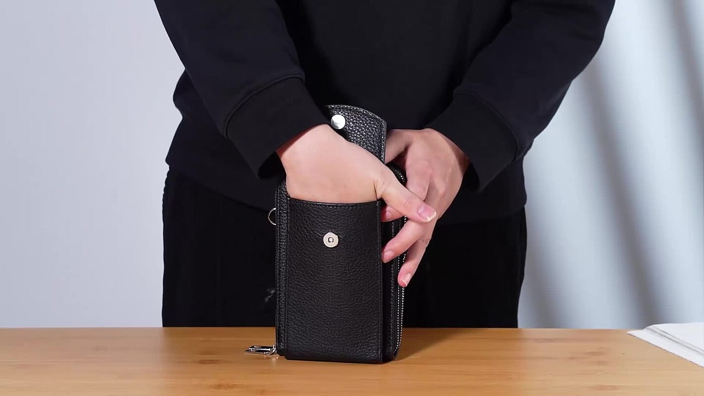 Black Litchi Embossed Faux Leather Crossbody Bag (4.33"x2.36"x6.89") with Woven Shoulder Strap