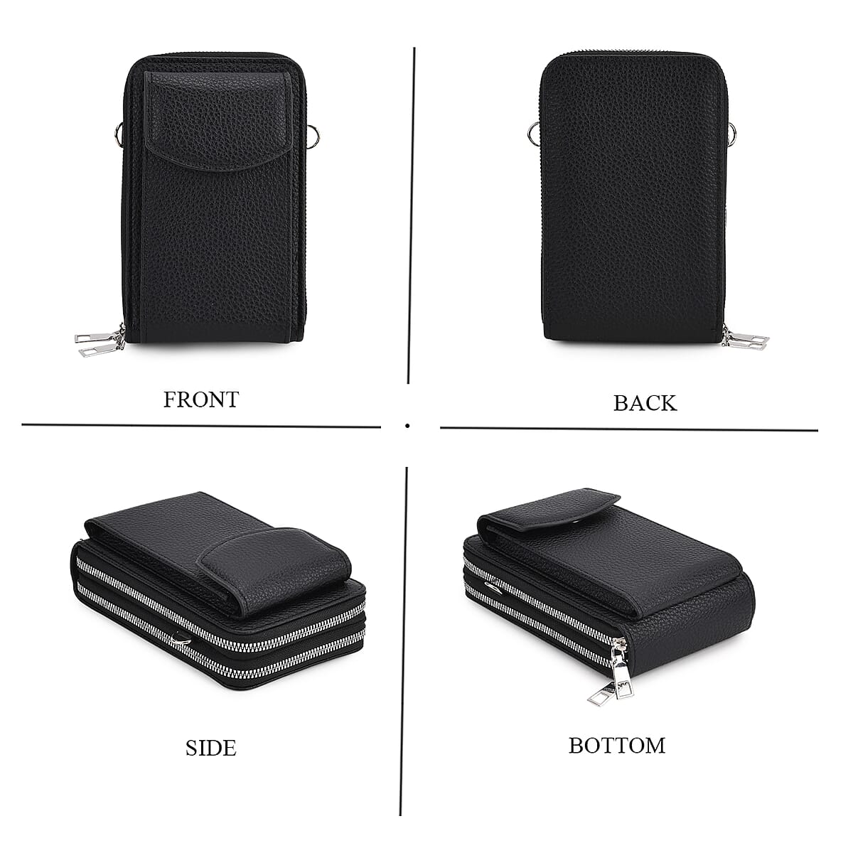 Black Litchi Embossed Faux Leather Crossbody Bag with Woven Shoulder Strap image number 4