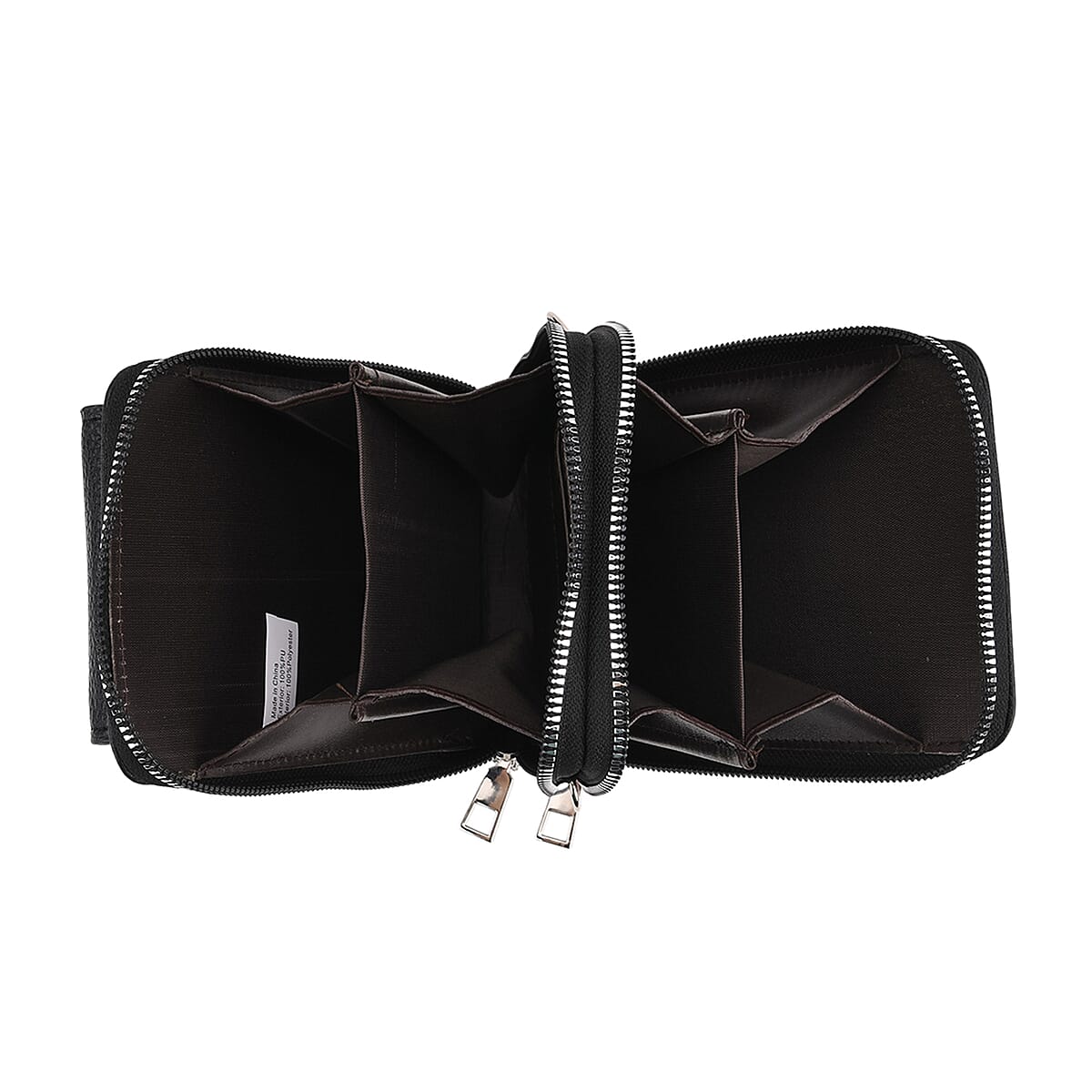 Black Litchi Embossed Faux Leather Crossbody Bag with Woven Shoulder Strap image number 5