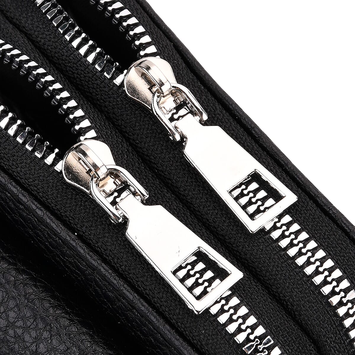 Black Litchi Embossed Faux Leather Crossbody Bag with Woven Shoulder Strap image number 6