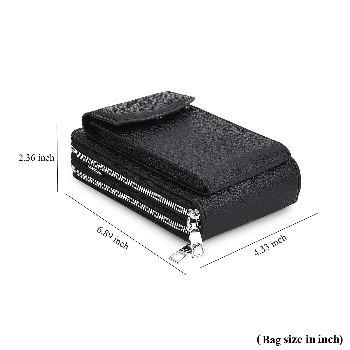 Black Litchi Embossed Faux Leather Crossbody Bag with Woven Shoulder Strap image number 7