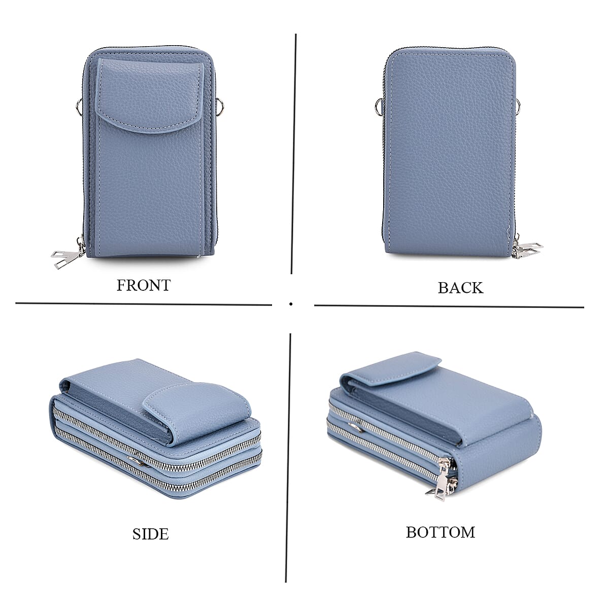 Blue Litchi Embossed Faux Leather Crossbody Bag with Woven Shoulder Strap image number 4