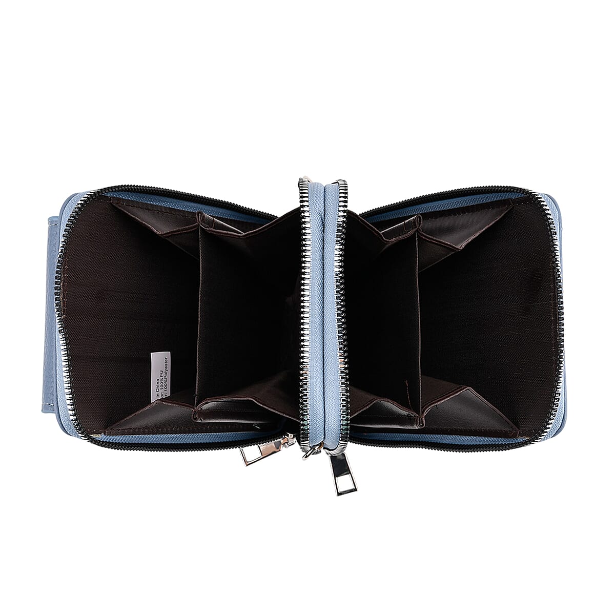 Blue Litchi Embossed Faux Leather Crossbody Bag with Woven Shoulder Strap image number 5