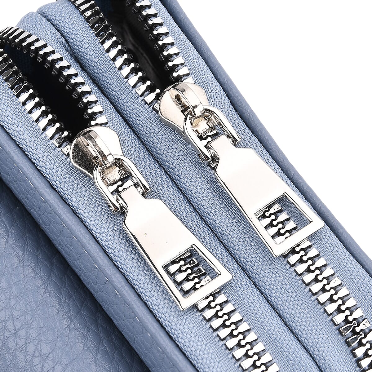 Blue Litchi Embossed Faux Leather Crossbody Bag with Woven Shoulder Strap image number 6