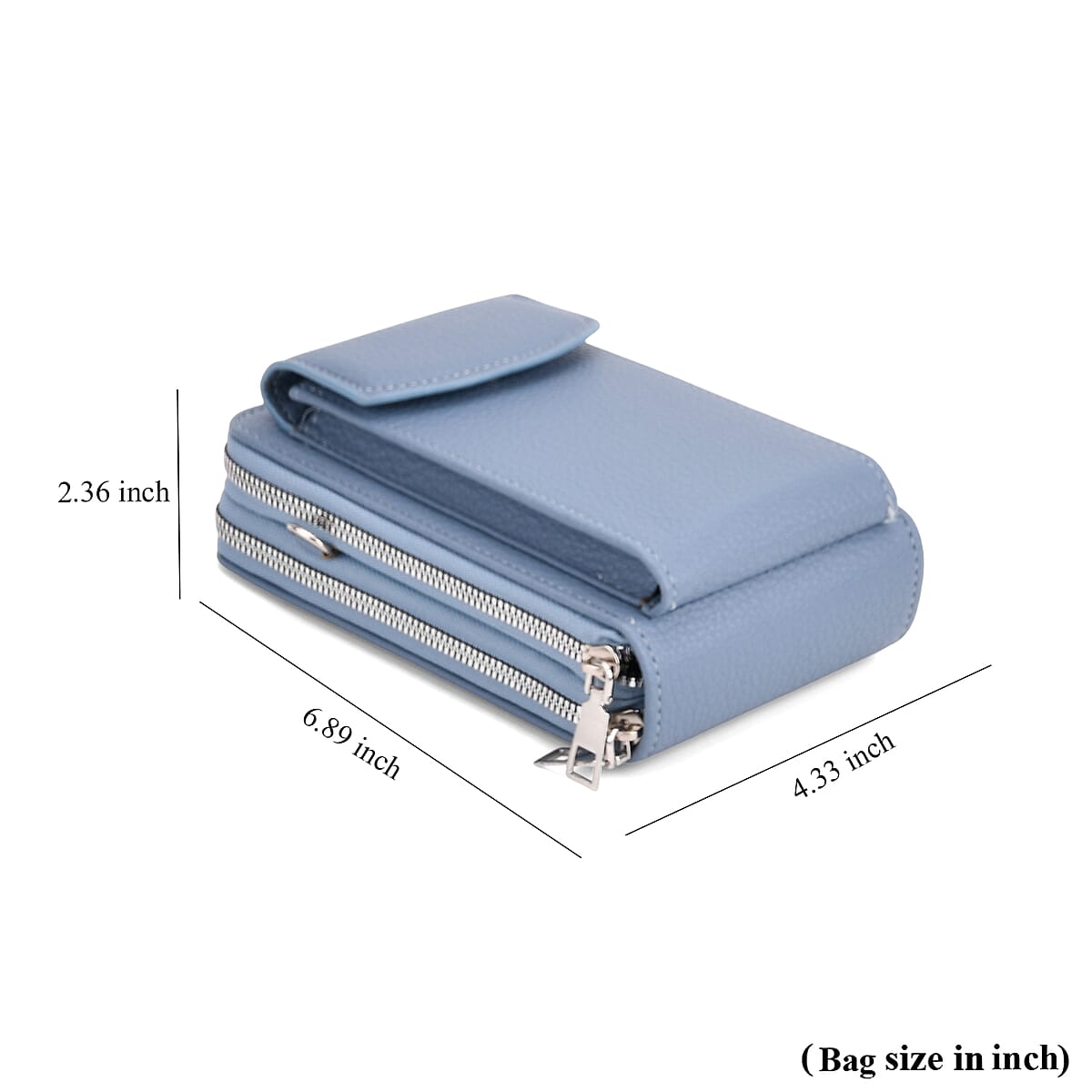 Blue Litchi Embossed Faux Leather Crossbody Bag with Woven Shoulder Strap image number 7