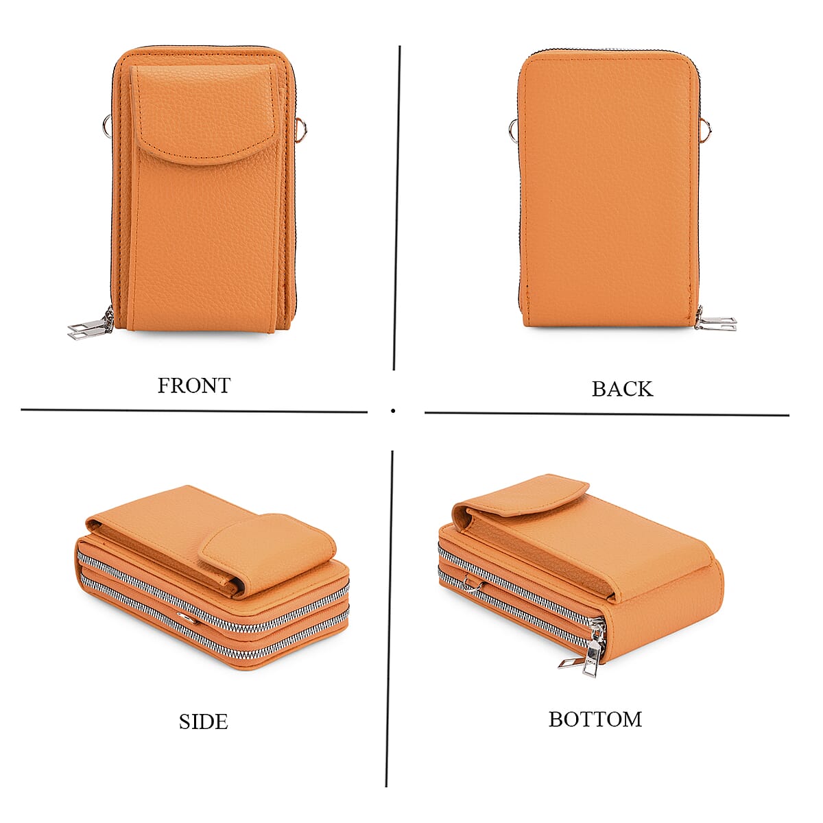 Orange Litchi Embossed Faux Leather Crossbody Bag with Woven Shoulder Strap image number 4