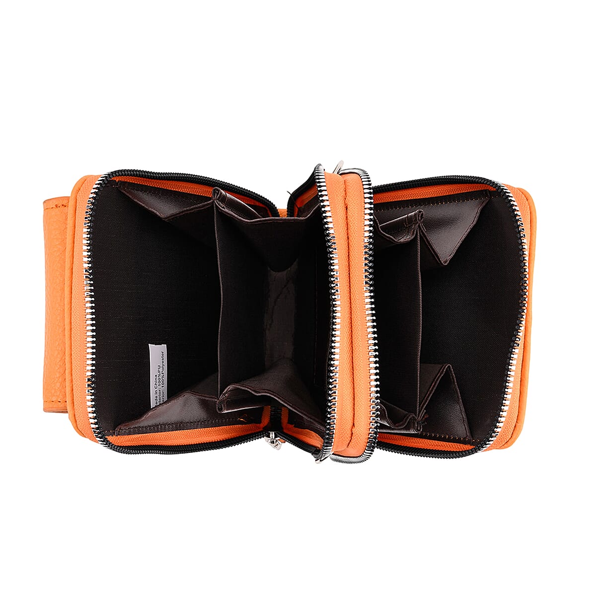 Orange Litchi Embossed Faux Leather Crossbody Bag with Woven Shoulder Strap image number 5