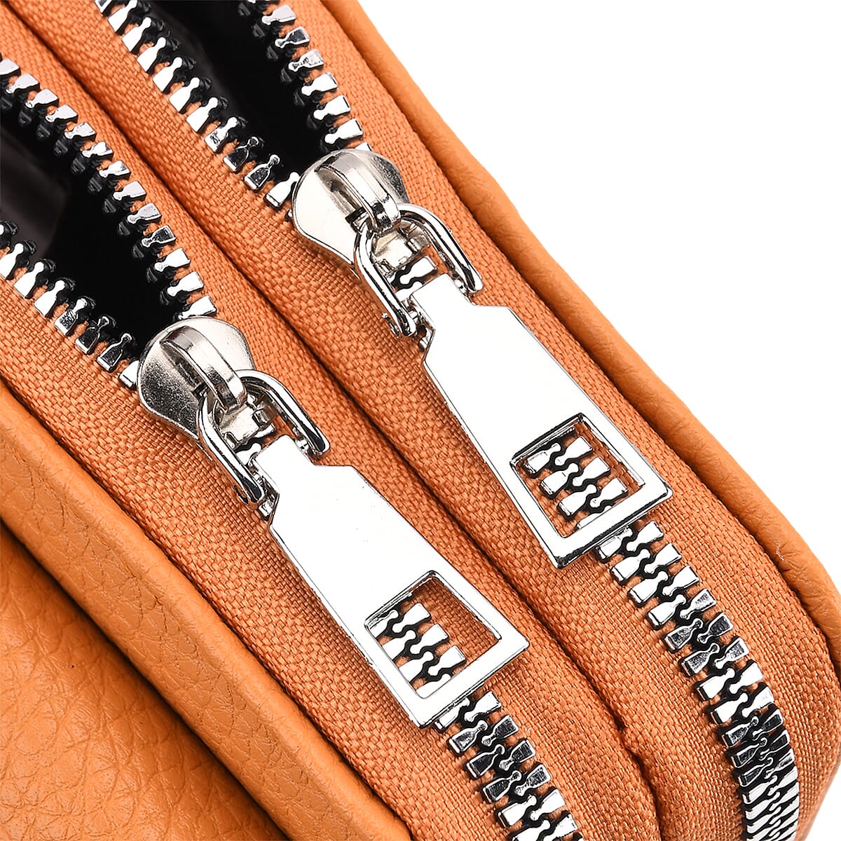 Orange Litchi Embossed Faux Leather Crossbody Bag with Woven Shoulder Strap image number 6