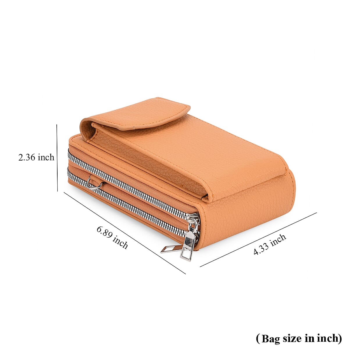 Orange Litchi Embossed Faux Leather Crossbody Bag with Woven Shoulder Strap image number 7