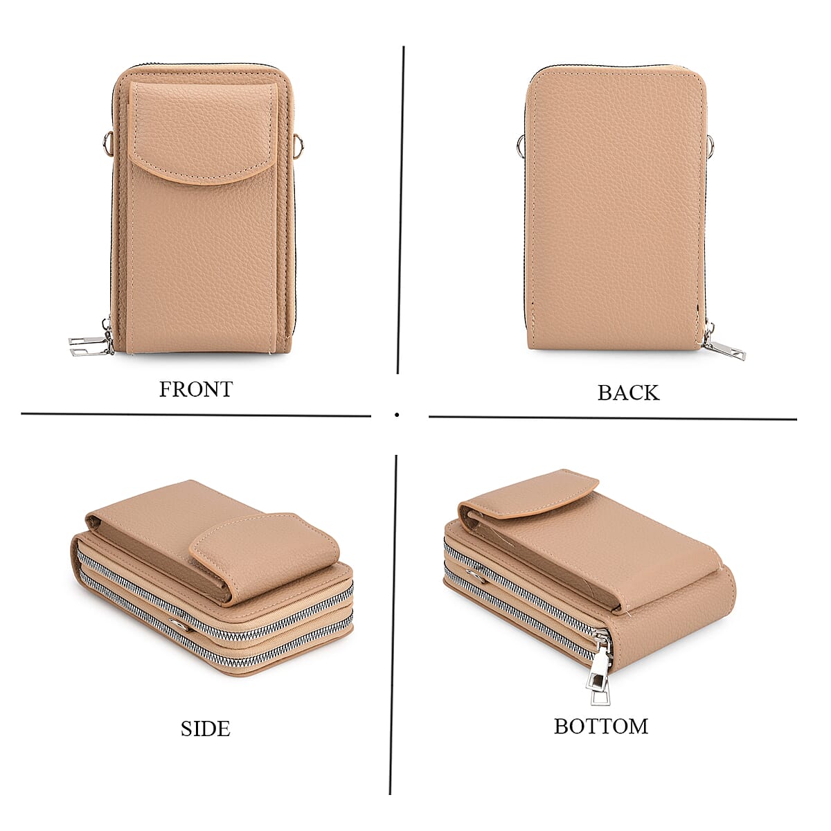 Khaki Litchi Embossed Faux Leather Crossbody Bag with Woven Shoulder Strap image number 4