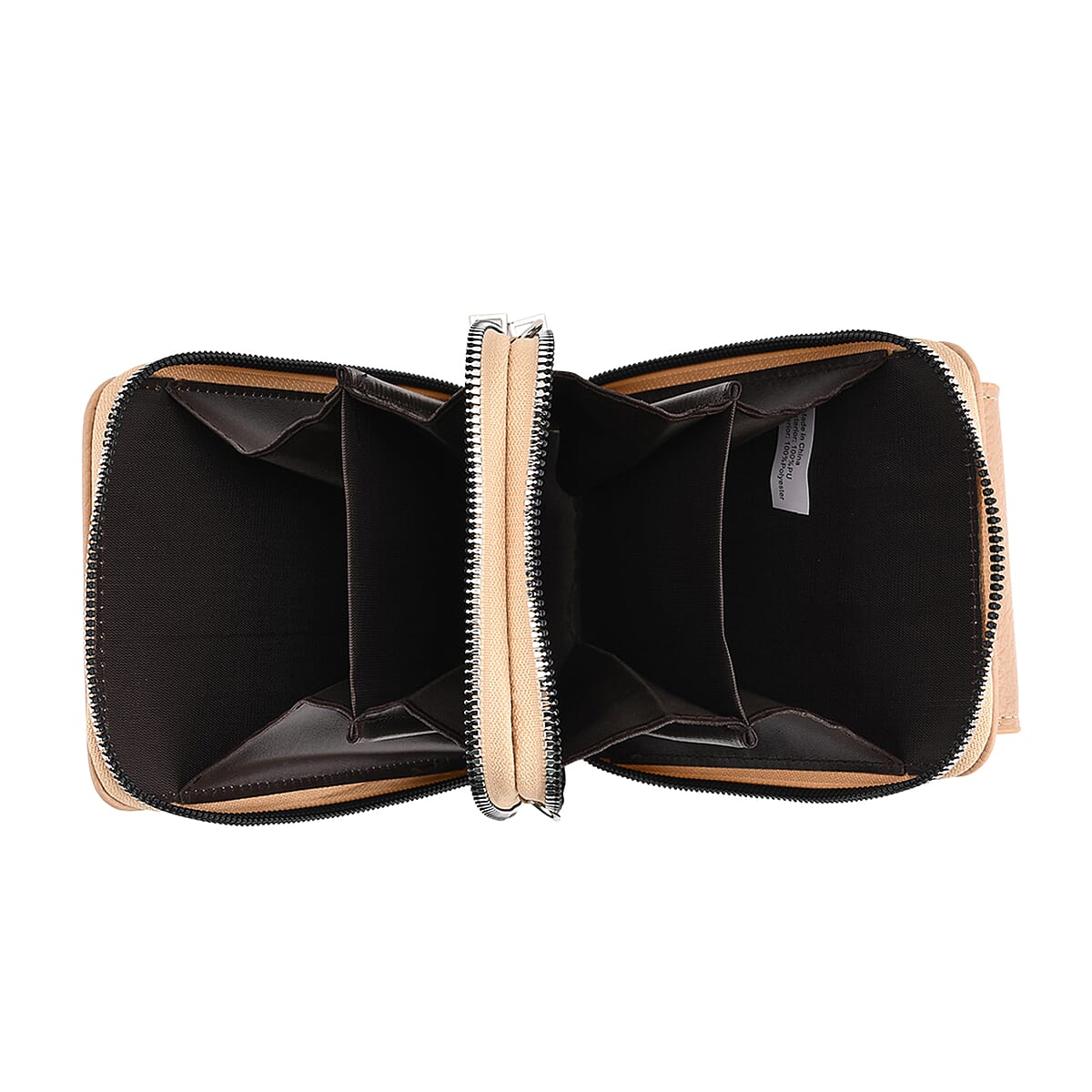 Khaki Litchi Embossed Faux Leather Crossbody Bag with Woven Shoulder Strap image number 5