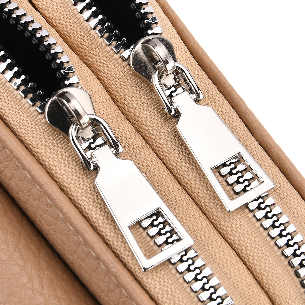 Khaki Litchi Embossed Faux Leather Crossbody Bag with Woven Shoulder Strap image number 6