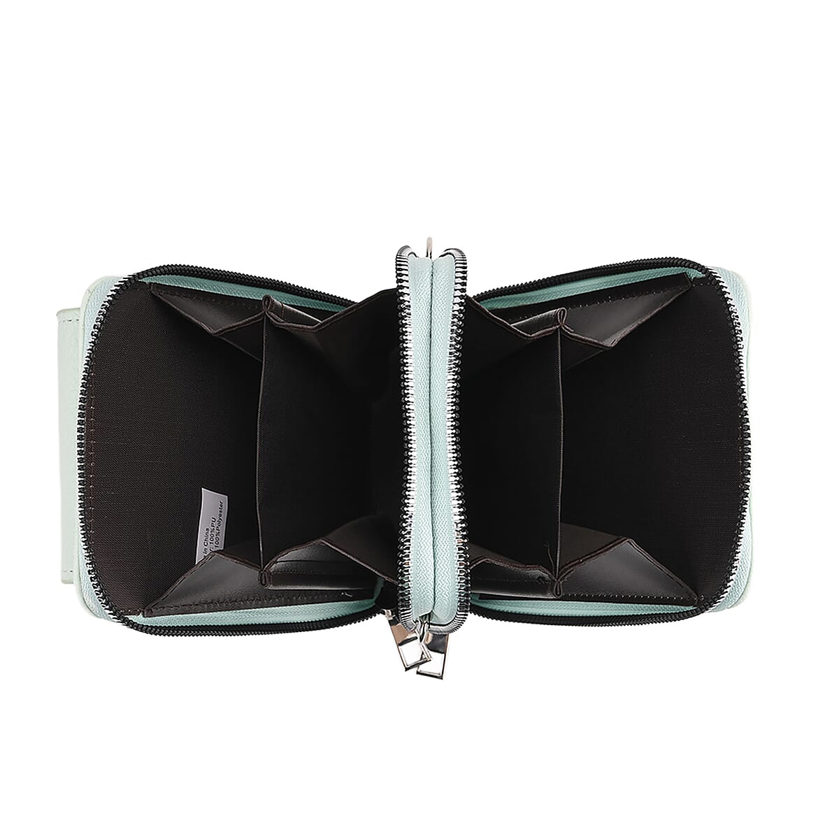 Mint Green Litchi Embossed Faux Leather Crossbody Bag with Woven Shoulder Strap image number 5
