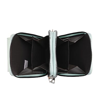 Mint Green Litchi Embossed Faux Leather Crossbody Bag with Woven Shoulder Strap