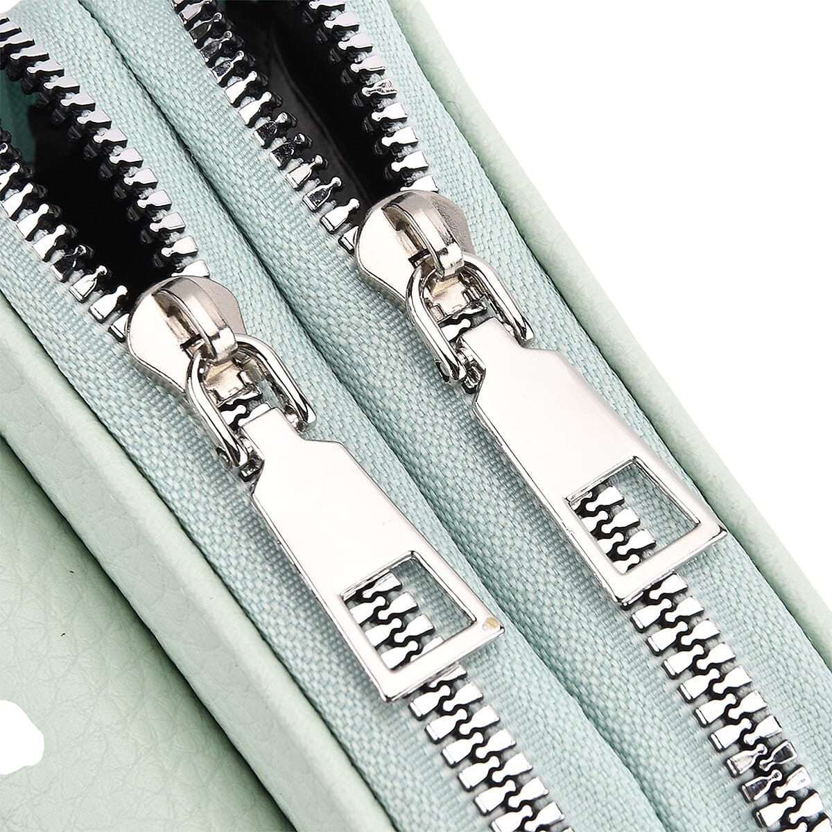 Mint Green Litchi Embossed Faux Leather Crossbody Bag with Woven Shoulder Strap image number 6