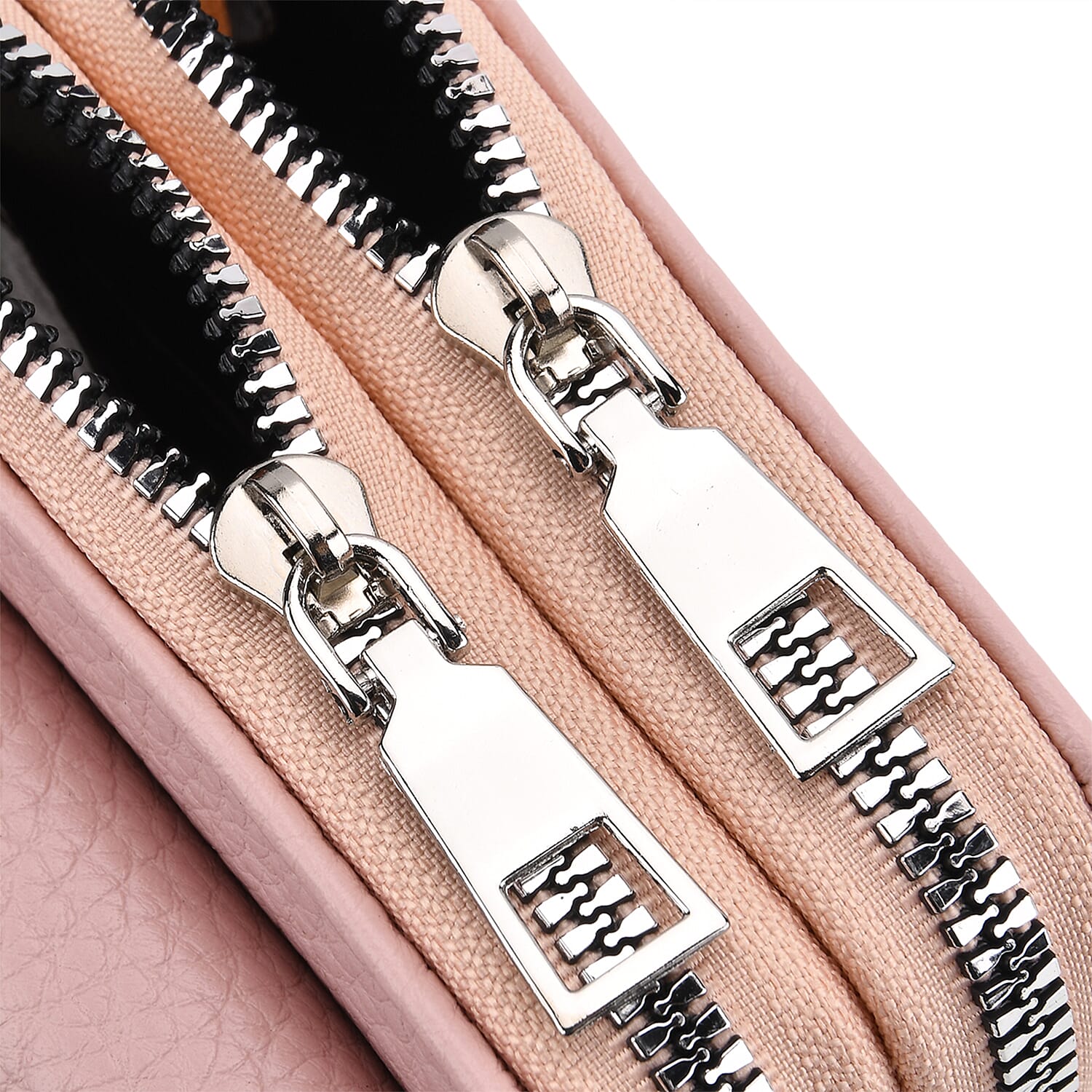 Pink Litchi Embossed Faux Leather Crossbody Bag with Woven Shoulder Strap