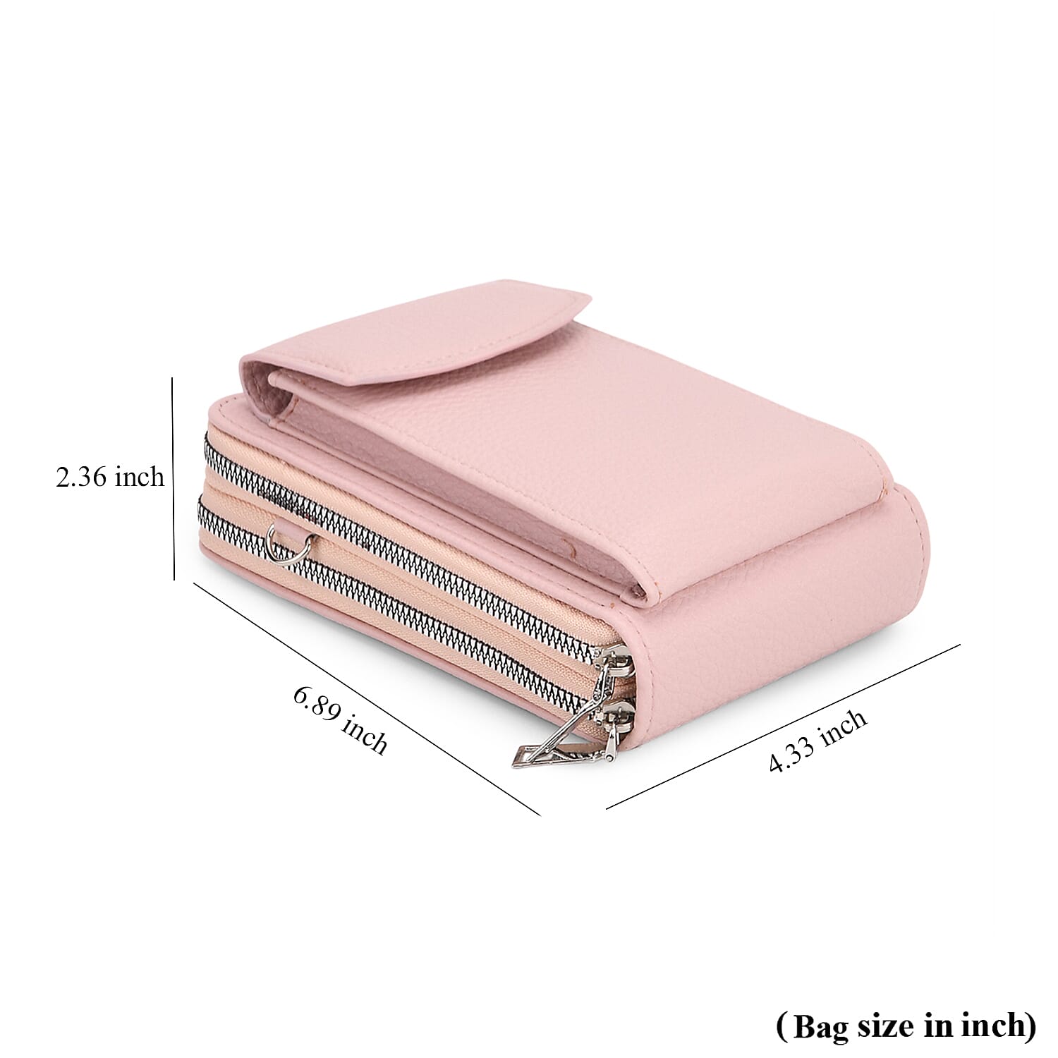 Pink Litchi Embossed Faux Leather Crossbody Bag with Woven Shoulder Strap