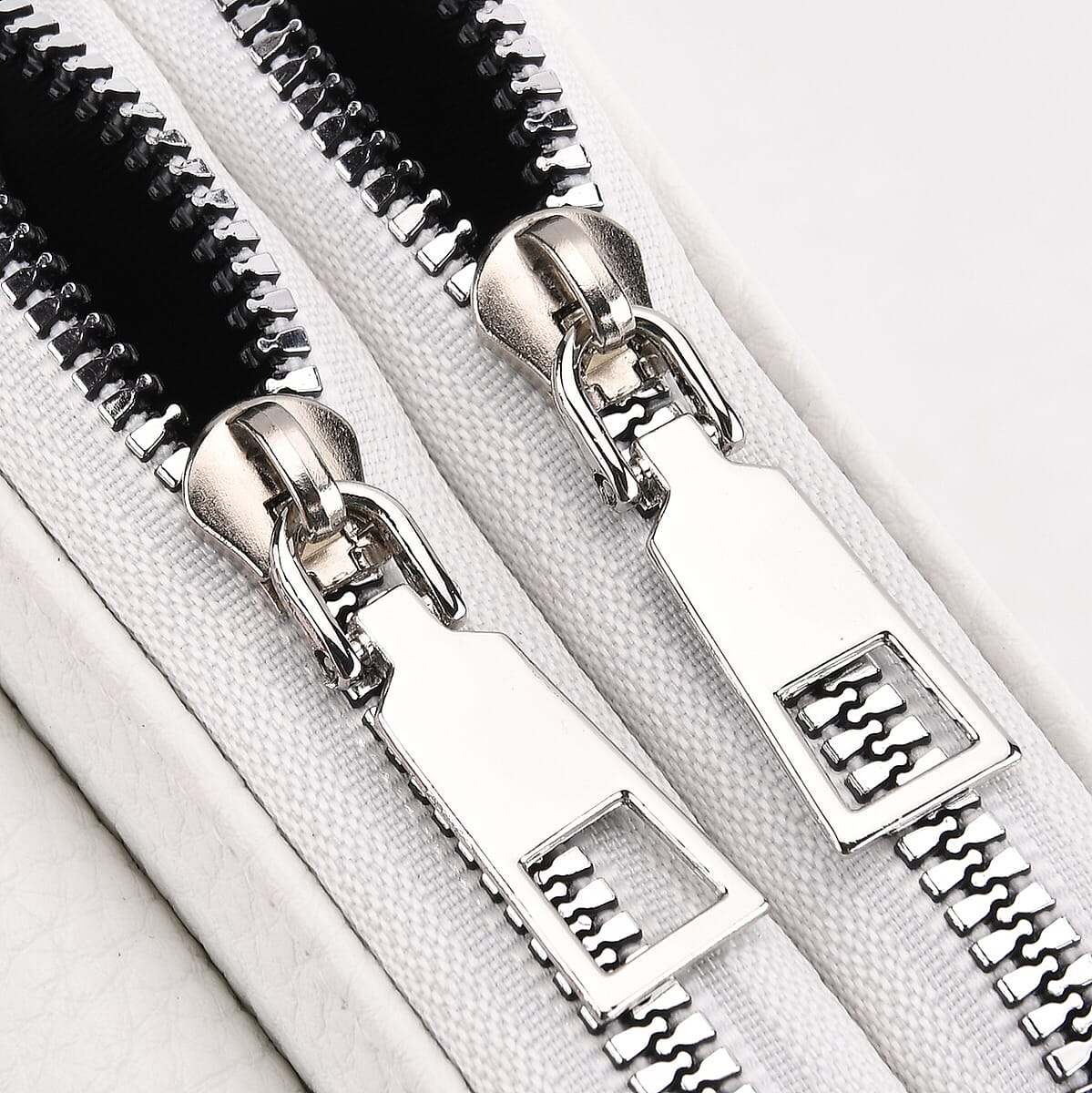 White Litchi Embossed Faux Leather Crossbody Bag with Woven Shoulder Strap image number 6