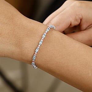 D'Joy Premium Cambodian Blue Zircon and Multi Gemstone 6.90 ctw Twilight Spark Bracelet in Rhodium Over Sterling Silver (7.25 In)