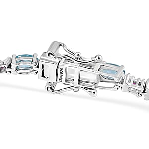 D'Joy Premium Cambodian Blue Zircon and Multi Gemstone 6.90 ctw Twilight Spark Bracelet in Rhodium Over Sterling Silver (7.25 In)