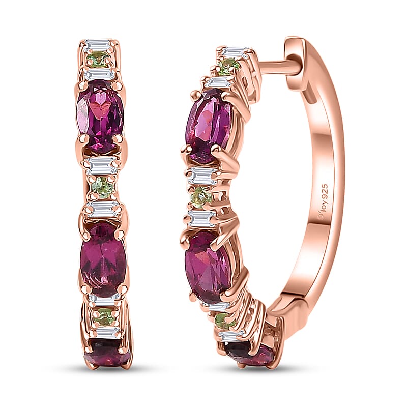 D'Joy Premium Radiant Ember Garneta and Multi Gemstone 2.00 ctw Twilight Spark Earrings in 18K Vermeil Rose Gold Over Sterling Silver