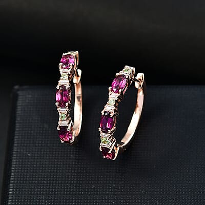 D'Joy Premium Radiant Ember Garneta and Multi Gemstone 2.00 ctw Twilight Spark Earrings in 18K Vermeil Rose Gold Over Sterling Silver