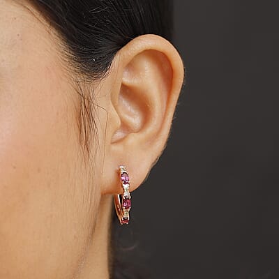 D'Joy Premium Radiant Ember Garneta and Multi Gemstone 2.00 ctw Twilight Spark Earrings in 18K Vermeil Rose Gold Over Sterling Silver