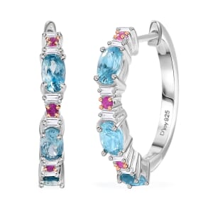 D'Joy Premium Cambodian Blue Zircon and Multi Gemstone 2.75 ctw Twilight Spark Earrings in Rhodium Over Sterling Silver